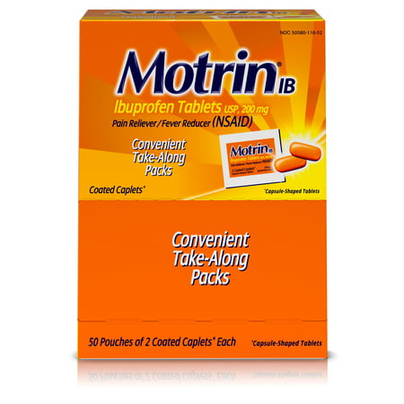 Motrin IB Ibuprofen 200mg Tablets for Pain & Fever, 50 packs of 2 ct