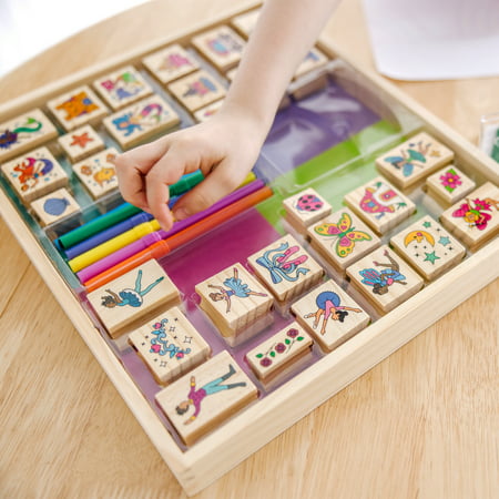Melissa & Doug Deluxe Wooden Stamp and Coloring Set ? Fairy Tale (30 Stamps, 6 Markers, 2 Durable 2-Color Stamp Pads)