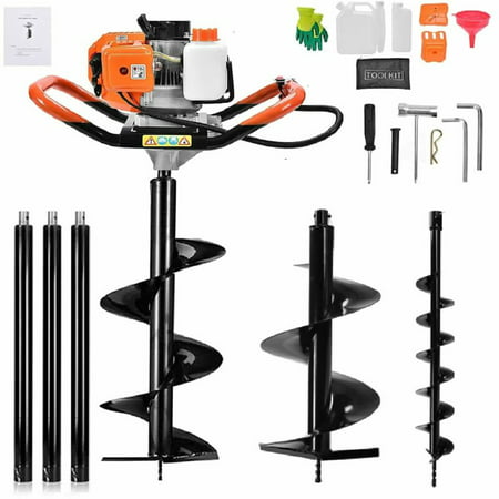 EAYSG 62cc Post Hole Digger 2 Stroke Post Hole Auger Gas Powered Earth Auger with 3 Replacement Drill Bits(5", 6", 8") and 3 Extension Rod for Farm Garden Plant, 62CC