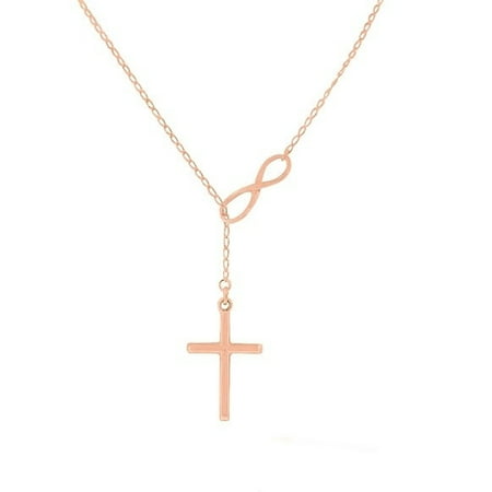 18k Gold, Rose Gold Or Sterling Silver Infinity Cross Lariat Necklace, 18k Gold, 01
