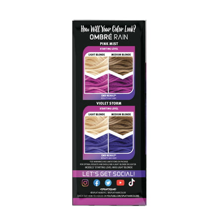 Splat Complete Kit, Ombre Rain, Semi-Permanent Purple & Pink Hair Dye with BleachRain Pink & Purple,