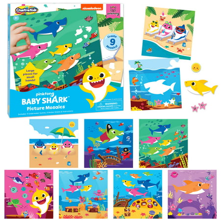 Baby Shark Mosaic Sticker Art Kits for Kids - Create Your Own Mosaic Pictures - Includes 9 Boards & 9 Sticker Sheets - Educational Arts & Crafts Activity Toys for Toddler Boys Girls 3+