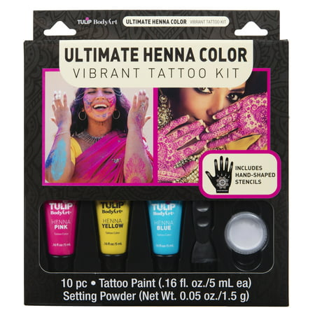 Tulip Ultimate Henna Inspired Kit, Vibrant Tones: Purple, Rust, Teal Temporary Body Tattoo, Look of HennaVibrant,