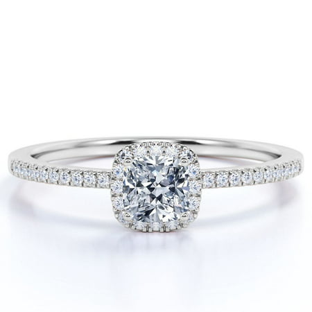 .50 Carat Cushion Cut Real Diamond Halo Engagement Ring in 10k White Gold