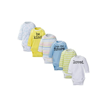 Onesies Brand Baby Boy or Girl Gender Neutral Long Sleeve Bodysuits Set, 6-Pack, STARS, 3-6 Months