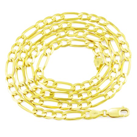 Nuragold 10k Yellow Gold 7mm Figaro Chain Link Pendant Necklace, Mens Womens with Lobster Clasp 20" - 30"
