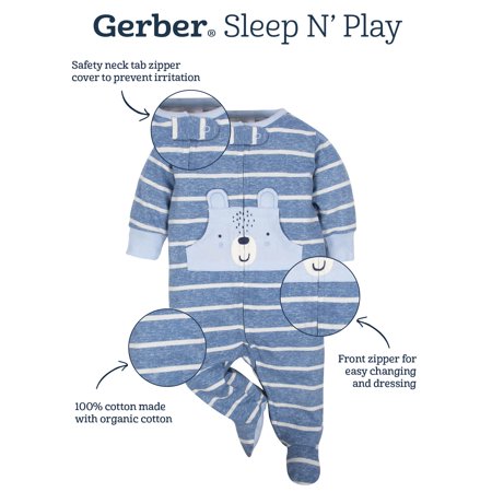 Gerber Baby Boy Sleep 'N Play Footed Pajamas, 2-Pack, FOX, 6-9 Months