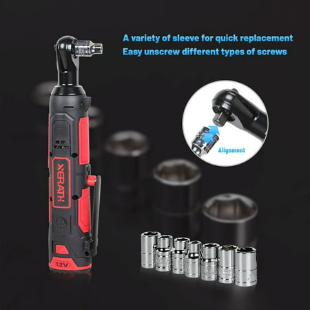 XERATH Cordless Electric Wrench 3/8" Ratchet Set Angle Drill Screwdriver Wrench Tools with 2 x 2000mAh Battery Charger Kit