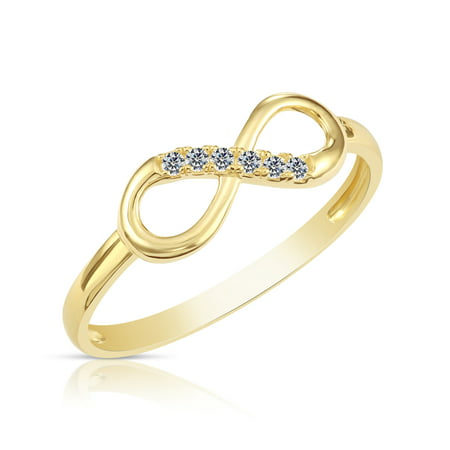 Tilo Jewelry 10k Yellow Gold Infinity Loop Ring with CZ Cubic Zirconia Stones - Size 9 - Women, Girls