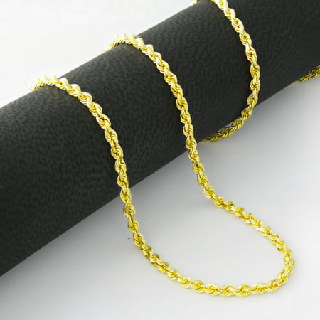 Nuragold 10k Yellow Gold 2mm Rope Chain Pendant Necklace, Womens Mens Jewelry 14" - 30"