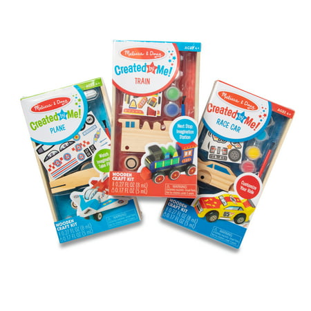 Melissa & Doug Decorate-Your-Own Wooden Craft Kits 3-Pack - Plane, Train, and Race Car