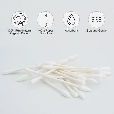 HOMEFOX 400 Count Pointed Cotton Swab Qtip Precision Makeup Organic Pointy & Round Tip