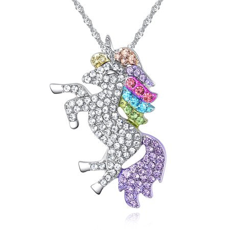 Multi-Colored Swarovski Crystal Unicorn Pendant Necklace