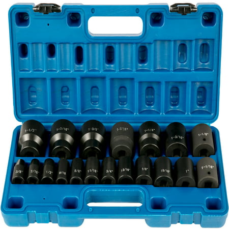 VEVOR Impact Socket Set 1/2 inches 19 Piece Impact Sockets, Standard Socket Assortment, 1/2 inches Drive Socket Set Impact Standard SAE (3/8 inches to 1-1/2 inches) 6-Point Hex Sockets