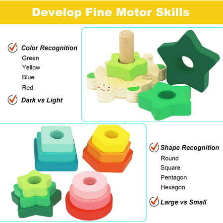 Stacking Toys for Toddlers 1-3 Montessori Shape Sorter Baby Toys 12-18 Months Wooden Block Educational Puzzle Toys for Boys Girls 1 2 3 4 Year Old Preschool Learning Gifts