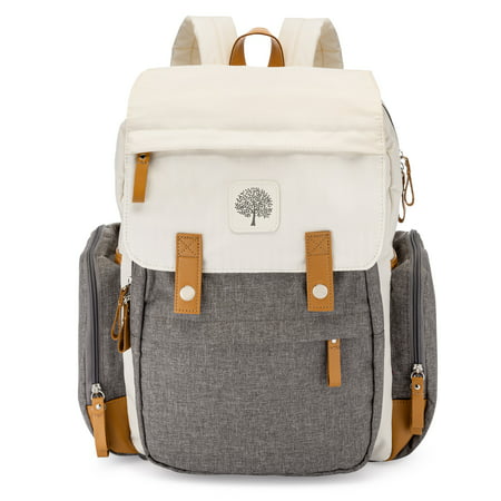 Parker Baby Diaper Backpack with Gray - Stroller Straps & Changing Pad Included - Color Block Cream Birch BagCream,