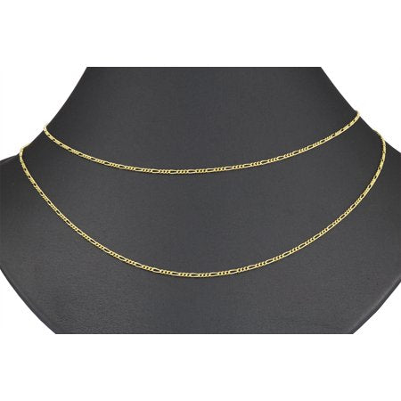 Nuragold 14k Yellow Gold 1.1mm Solid Figaro Chain Link Pendant Necklace, Womens Jewelry 16" - 24"