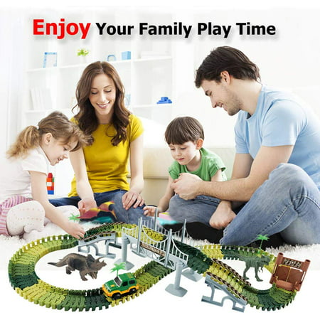 Dinosaur Track Toy, 144Pcs Dinosaur Toys Race Car Flexible Track Sets for Kids & Toddlers, Dinosaurs Cars Vehicle Playset Toys Set for Christmas & Birthday Gift