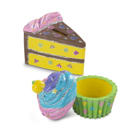 Melissa & Doug Sweet Keepsakes Craft Kit: 2 Decorate-Your-Own Treasure Boxes and a Cake Bank