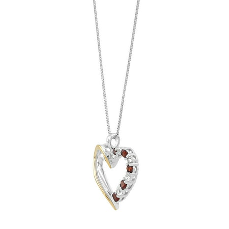 Brilliance Fine Jewelry Garnet Created White Sapphire Heart Pendant in Sterling Silver and 10K Gold