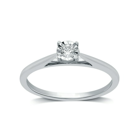 Forever Bride 1/10 Carat T.W. Round Diamond Sterling Silver Miracle Plate Engagement Solitaire Ring, 7