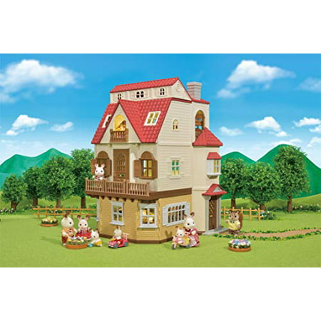 Calico Critters Red Roof Grand Mansion Gift Set, Dollhouse Playset with 3 Figures, Furniture, Vehicle and Accessories