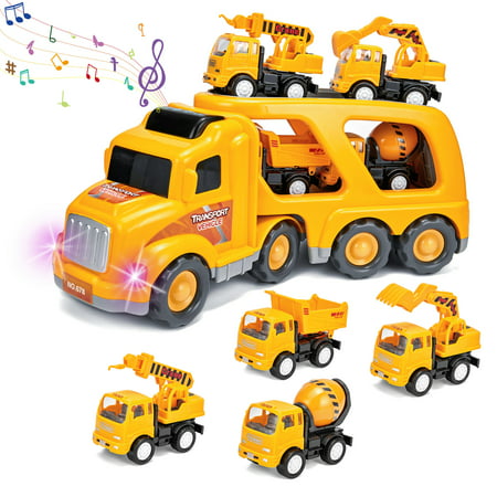 FOCUSSEXY Construction Truck Vehicle Playset with Sound and Light (5 Pieces)Multicolor,