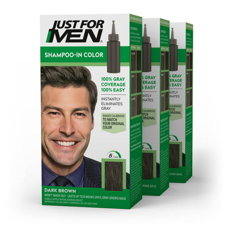 Just For Men Shampoo-in Gray Hair Color, H-45 Dark Brown, 3 PackDark Brown,