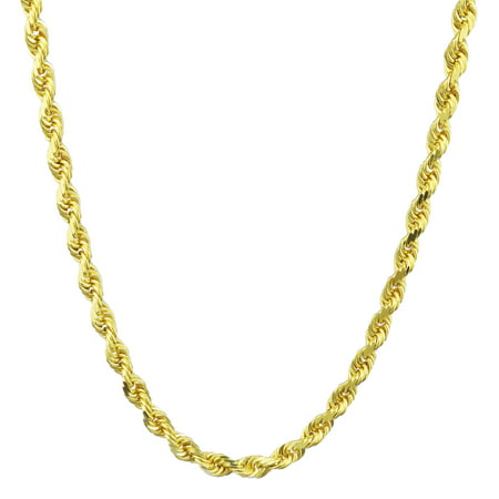 Nuragold 14k Yellow Gold 5mm Solid Rope Chain Diamond Cut Pendant Necklace, Mens Jewelry with Lobster Clasp 20" - 30"