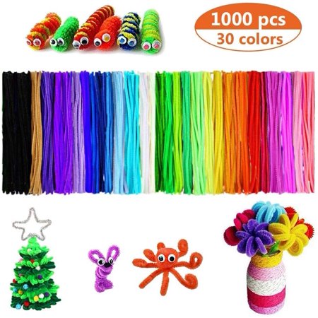 SSAWCasa 1000 Pcs Pipe Cleaners Crafts for Kids DIY Arts,Women Home/Office Decorations, 6mm x 12inch, 30 Assorted Rainbow Colors, Colors Random