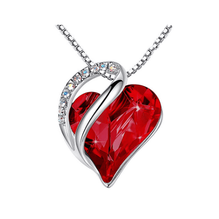 Forhever Heart Pendant Necklace, 18"+2" Heart Necklaces for Women, Silver/Gold Tone,Gifts for Christmas, Valentine's/Mother's Day, Anniversary, Birthday for Girls Wife Girlfriend., Ruby, M