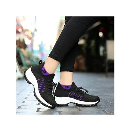 Eloshman Women's Fashion Sneakers Comfortale Athetic Casual Wide Width Running Walking Non Slip Sock Shoes Ladies Purple 9Purple,