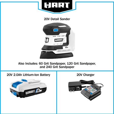 HART 20-Volt Cordless Detail Sander, (1) 2.0Ah Lithium-Ion Battery