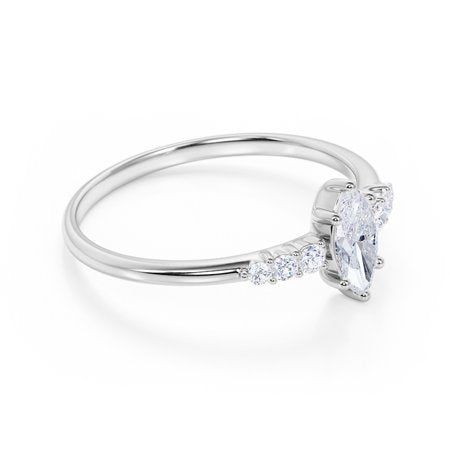 1.25 Carat marquise cut Engagement Ring in 18k White Gold Over SilverWhite,