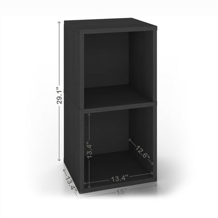 Way Basics 2 Tier Vinyl Storage Box Cube, LP Record Album Turntable Stand, BlackBlack,