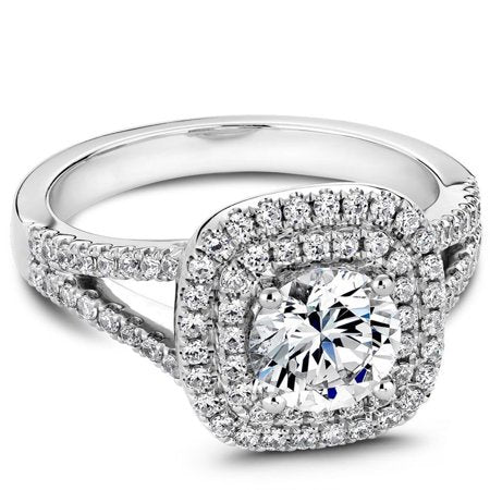 Split Shank Round Cut Real Diamond Halo Bridal Set in 10k White Gold, 7