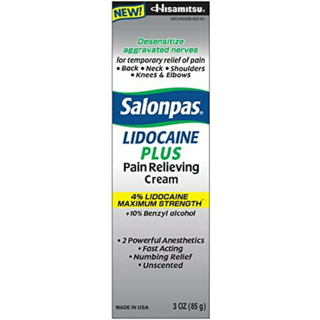 Salonpas LIDOCAINE PLUS 3 oz, Pain Relieving Cream! Maximum Strength, (2 Pack)
