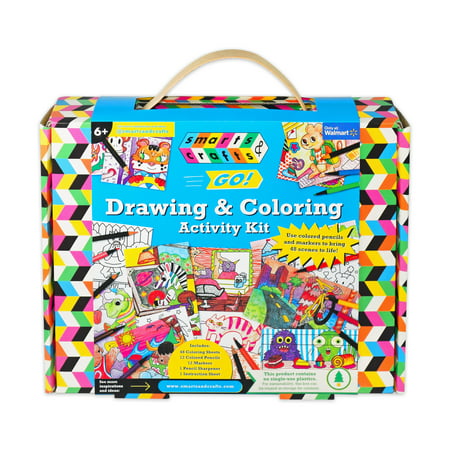 Smarts & Crafts Go: Coloring and Drawing Kit, 74 Pieces, for Boys, Girls ages 6+
