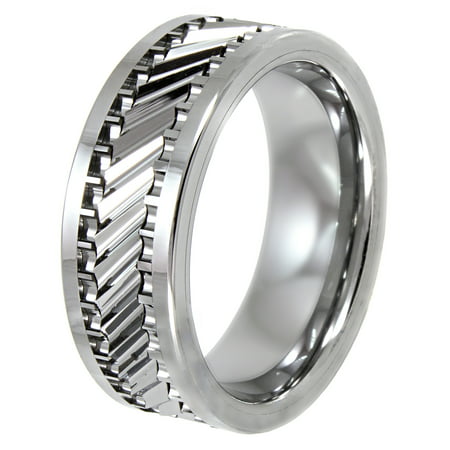 Men's Tungsten 8MM Gear Pattern Wedding Band - Mens Ring, 9
