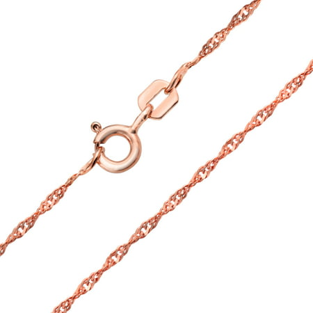 1.5MM Singapore Twist Rope Chain Necklace For Women Rose Gold Plated 925 Sterling Silver Made Italy 14 16 18 20 24 Inch, Rose, 20