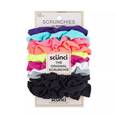 12pk Scunci Original Hair Scrunchies Soft Stretchy Stylish Womens Hair Ties, Neon Solids