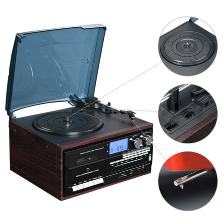 Yescom Bluetooth Record Player with 2 Speakers 3-Speed Stereo Turntable Remote Control Audio Music Player