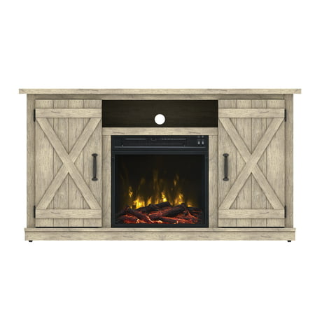 Twin Star Home Barn Door TV Stand for TVs up to 55" with ClassicFlame Electric Fireplace, Ashland PineAshland Pine,