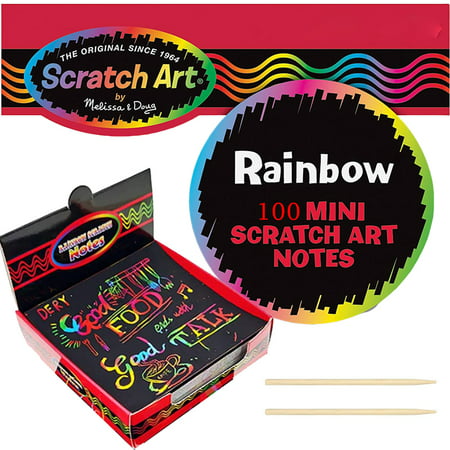 SUTENG Rainbow Scratch Paper Off Mini Art Notes 2 Wooden Stylus Set: 100 Sheets of Rainbow Scratch Paper for Kids Arts and Crafts, Airplane or Car Travel Toys, Fun Gift for Girls, Women or Anyone