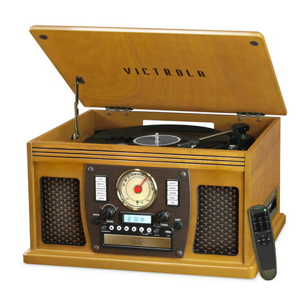 Victrola Navigator 8-in-1 Classic Bluetooth Record Player with USB Encoding and 3-speed Turntable (Oak), Oak