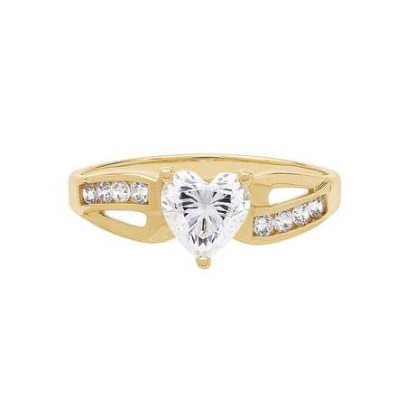 Brilliance Fine Jewelry Cubic Zirconia Heart Ring in 10K Yellow Gold,Size 8