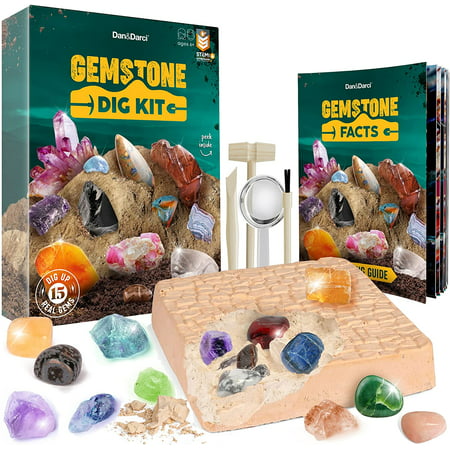 Dan & Darci Mega Gem Dig Kit - Dig up 15 Real Gemstones - Great Science kit, Gemology, Mining Gift for Kids, Boys Girls - Rocks, Minerals, Excavation Toys