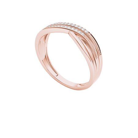 1/20Cttw Diamond Ribbon Crossover 10K Rose Gold Diamond Fashion Ring, Pink, 6