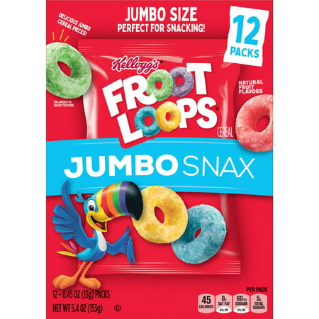 Kellogg's Froot Loops Jumbo Snax Cereal Snacks, Original, 5.4 oz, 12 Count