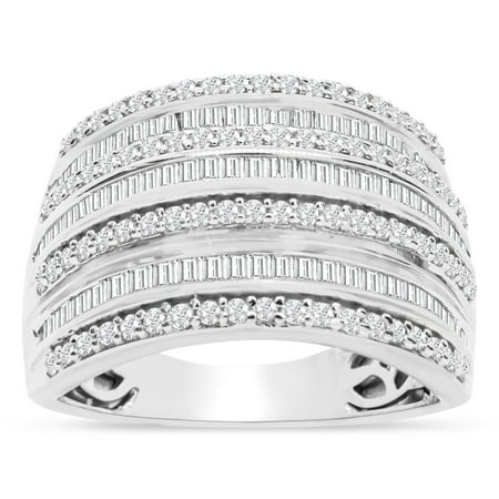 SuperJeweler 1 Carat Baguette and Round Colorless Diamond Band Ring In Sterling Silver For Women